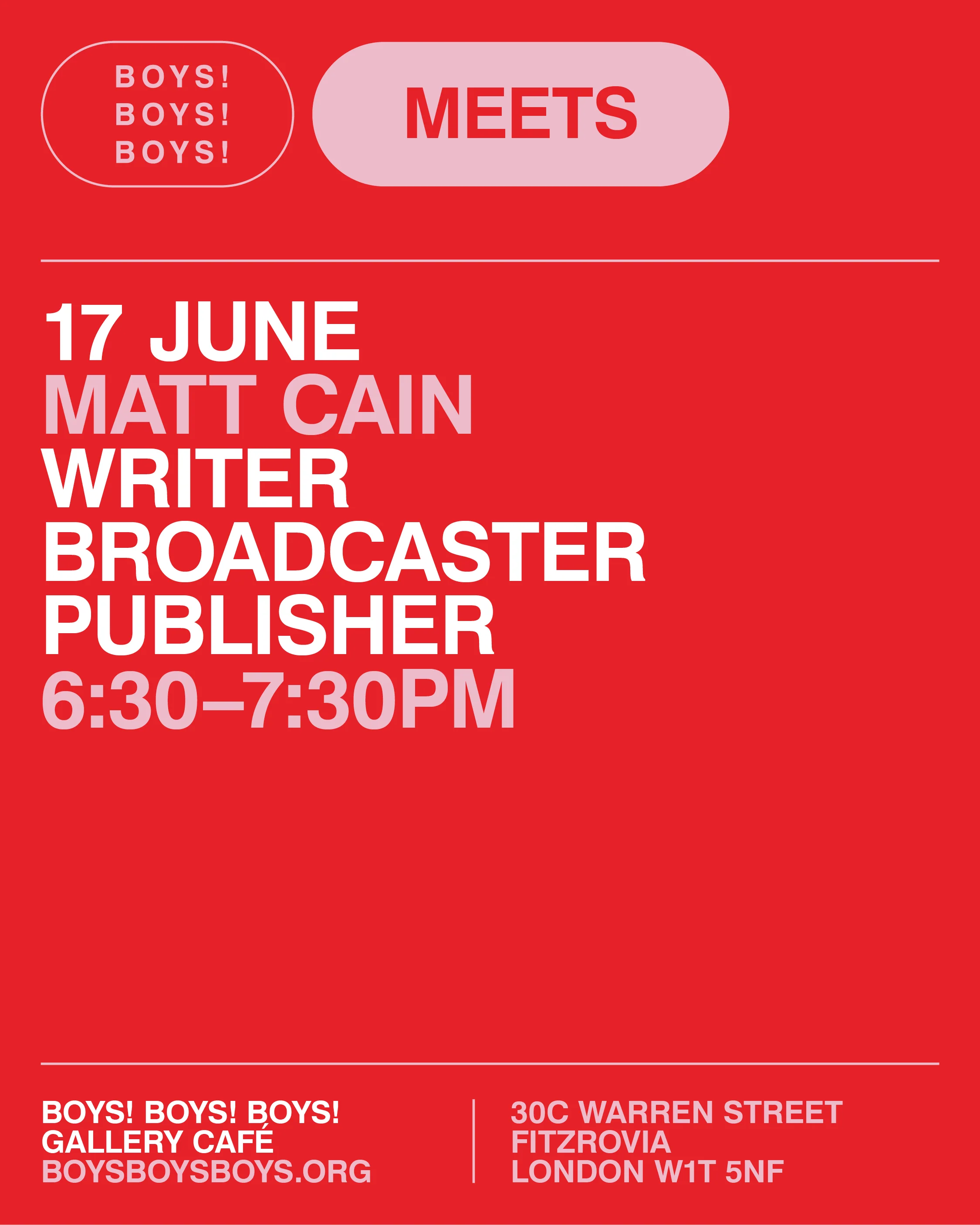17 June - Matt Cain, Writer, Broadcaster, Publisher